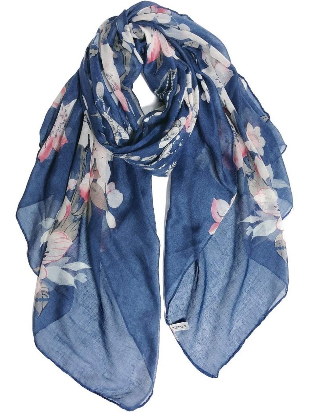 Women's Z-denim Lightweight Scarves Flowers Print Head Cotton Wrap Scarf